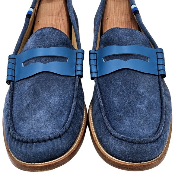 NEW Blue Scarpa Italy Men's 15 Blue Dress Shoes Penny Loafer Italian Handmade 48 - Picture 2 of 15